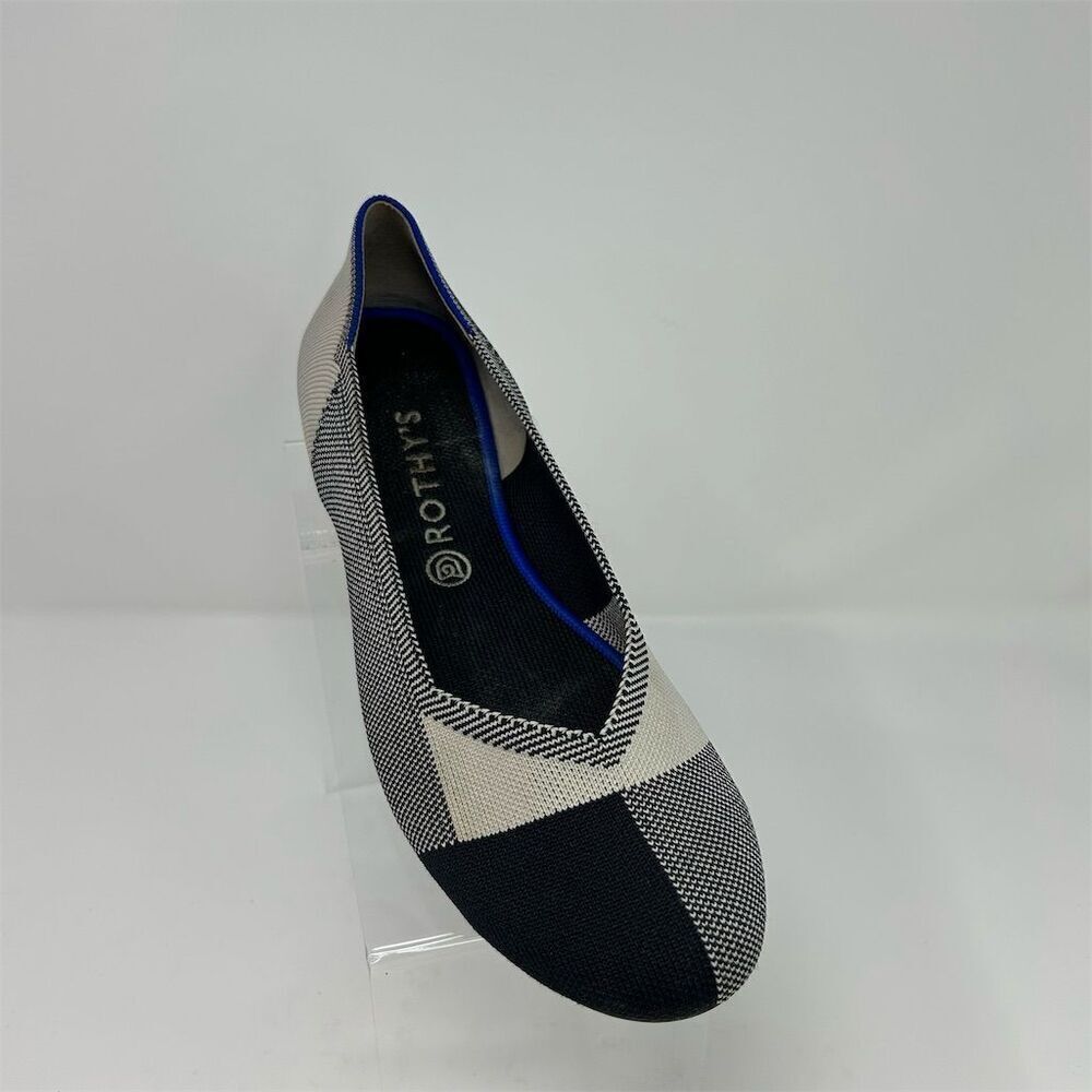 Rothy's Women's White and Black Plaid Cap Toe Flats Size 12.5 Slip-On Comfort - Picture 2 of 12